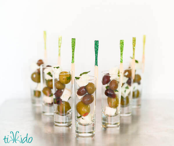 DIY Glittered Cocktail Forks and an Easy, Elegant Olive and Feta